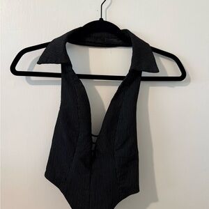 Princess Polly Black Pinstripe Halter Top